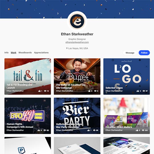 A screenshot of Ethan's Behance portfolio